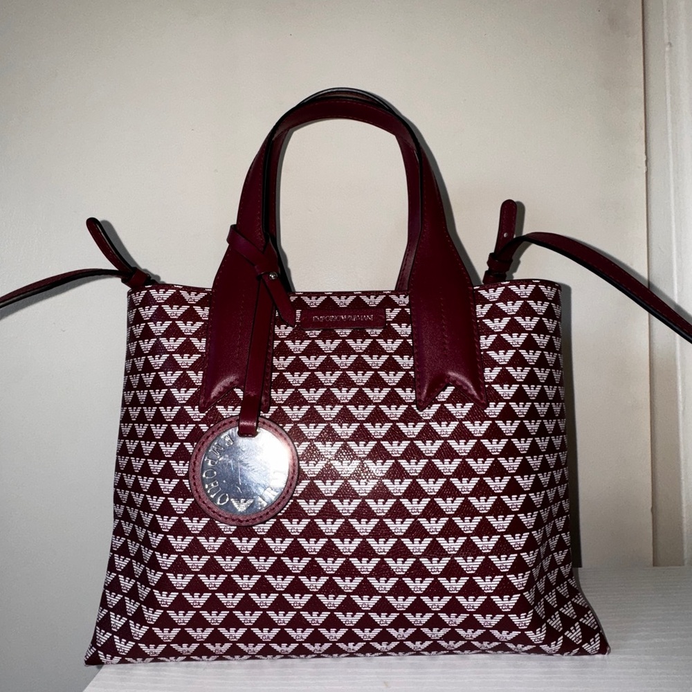 Emporio Armani Red and White Heart Pattern Tote